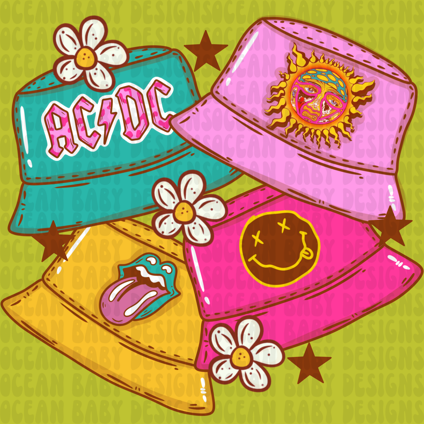Girly band bucket hats png