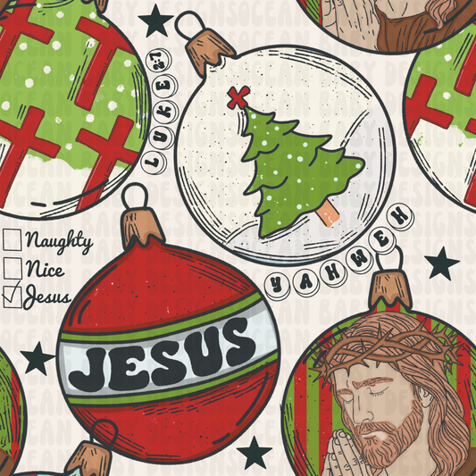 Green and red Jesus ornaments